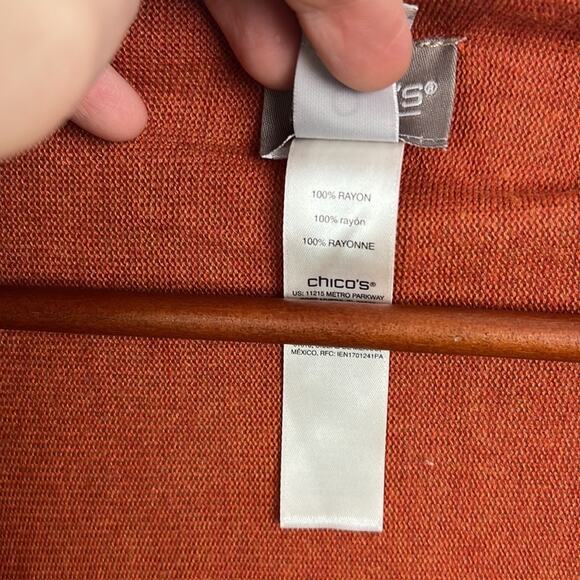Chico’s size 0 (small) orange open front long line draping cardigan - Picture 4 of 7
